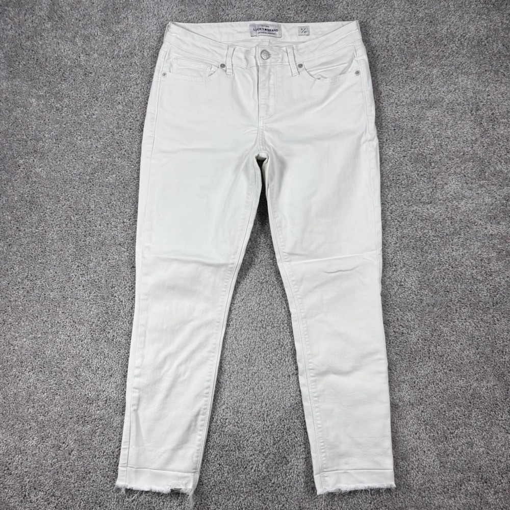 Lucky‎ Brand Lolita Crop Jeans Womens 4/27 White Slim Tapered Frayed Hem Stretch